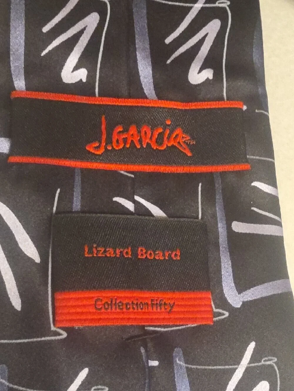 J. Garcia Silk Black Tie with Silver-Geometric Accents 3.5 Inches Wide